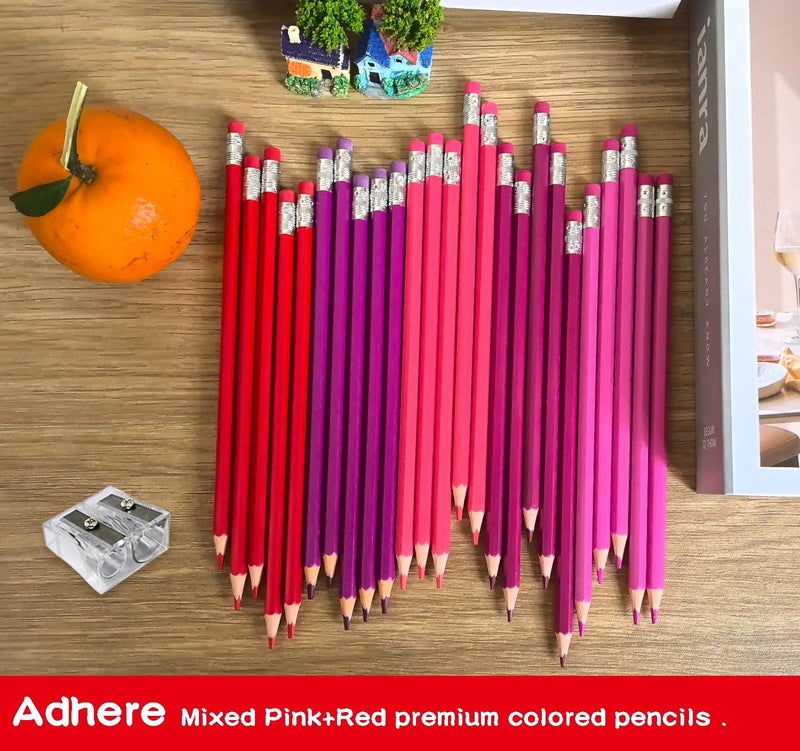 Adhere 25pcs Checking Pencils Erasable colored Pencils Pre-Sharpened #2 HB,for Checking Tests Grading,Map Coloring, editing Office Favors,including a Free sharpener. (Mixed Pink+Red) - Image 4